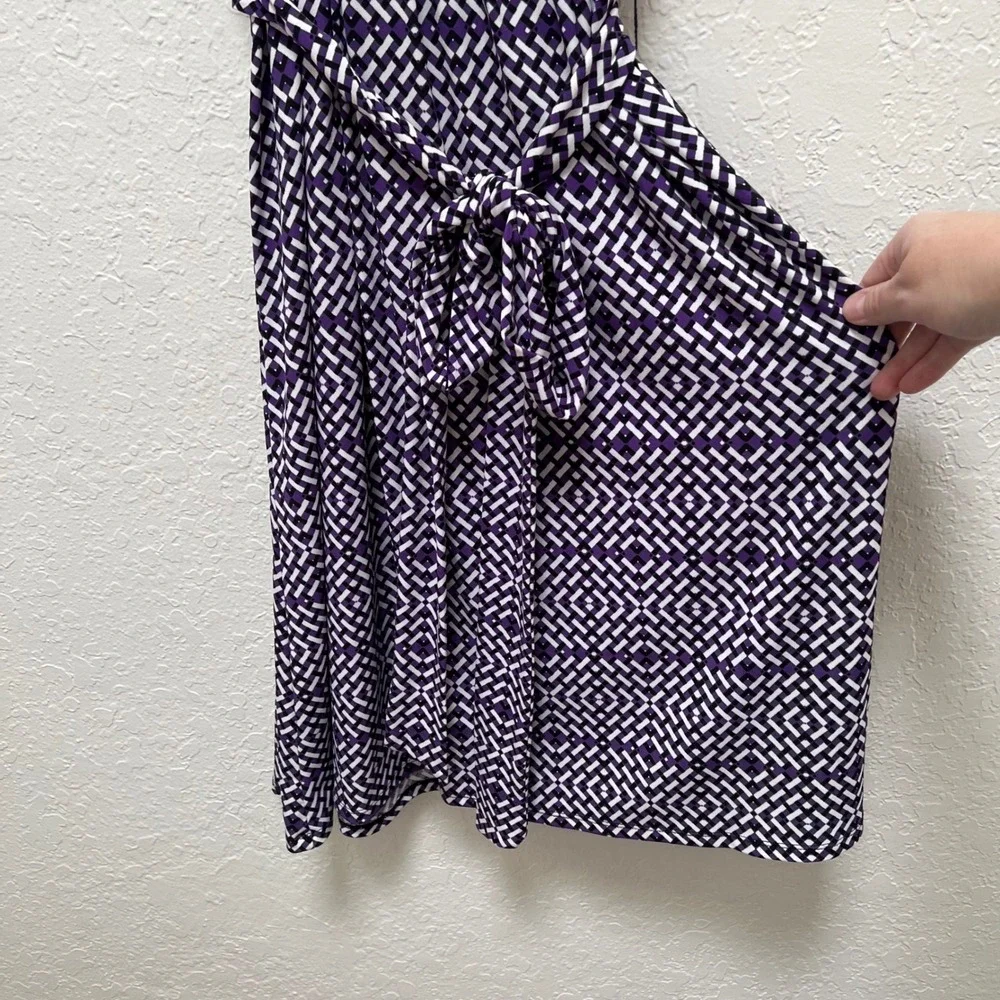 Liz Claiborne Purple Geometric Wrap Dress Cap Sleeve V-Neck XL Office Workwear